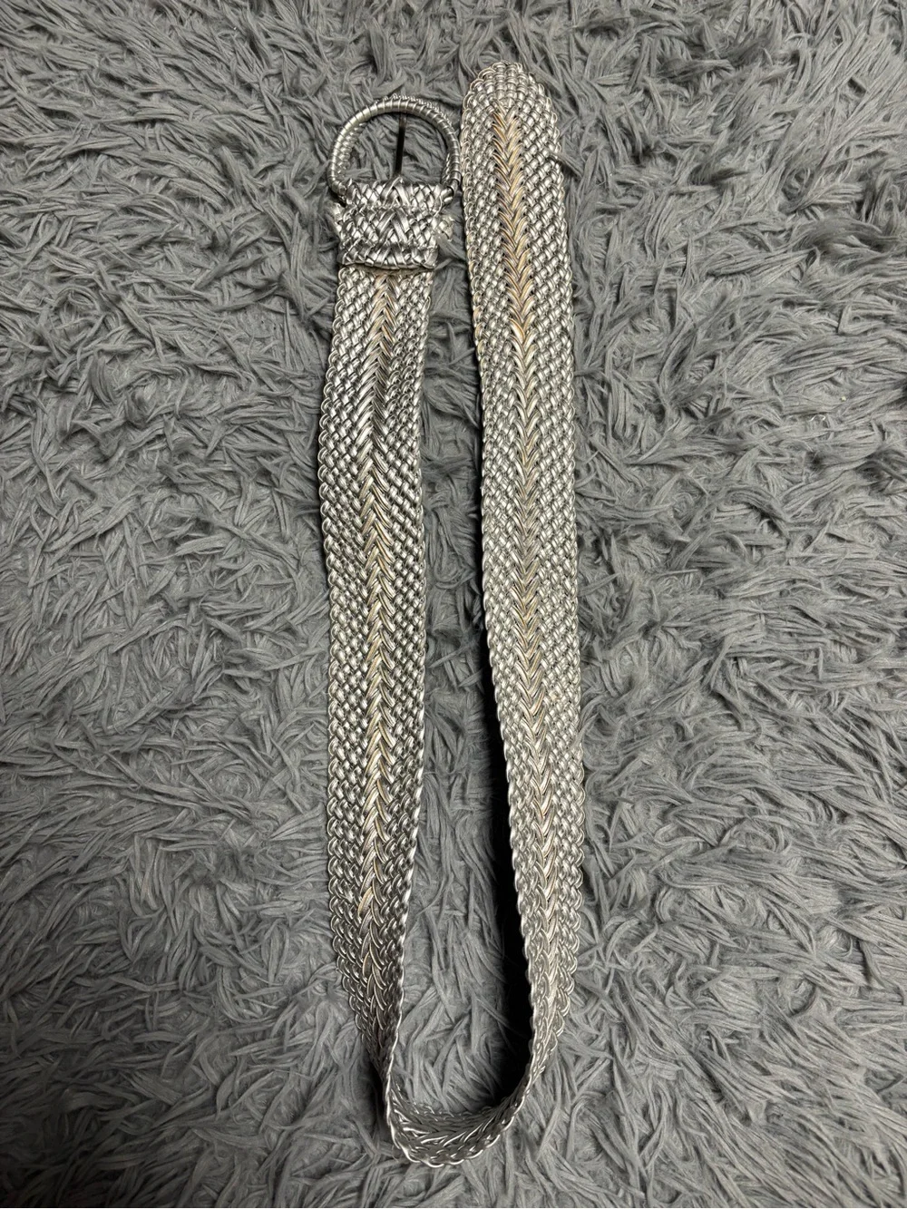Y2K Braided Metallic Silver Waist Belt with Buckle